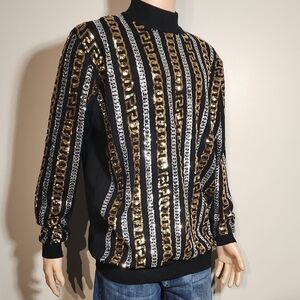 Elegant Black and Gold Sequin Crewneck Sweater